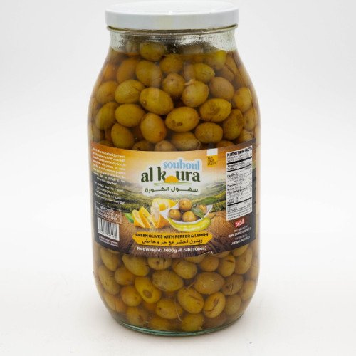 *Souhoul Al Koura Green Olive with Pepper and Lemon 3000 g (6.6 lb) x 4 ct